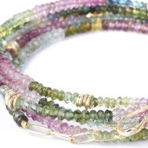 Wrap 18K Gold Necklette in genuine 3mm tourlamine